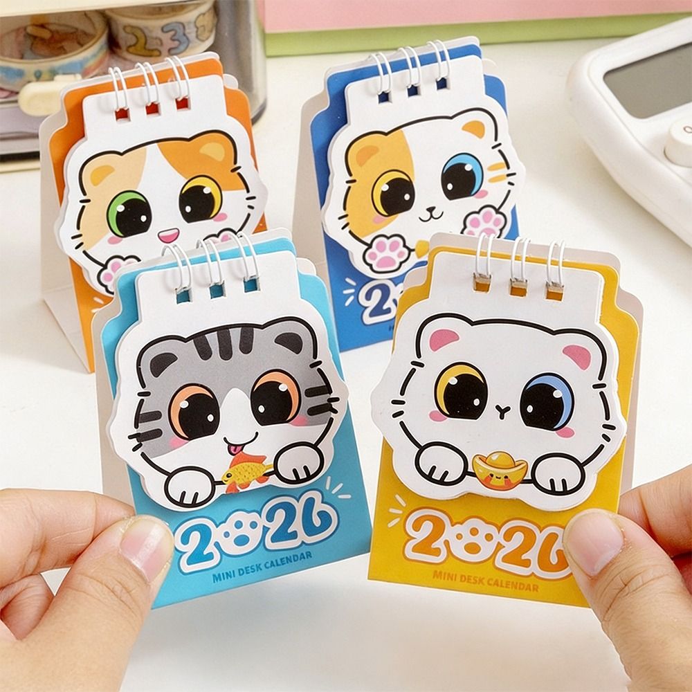 Cute Mini 2026 Desk Calendar Portable Cartoon Cat Schedule Planner Schedule Mark Coil Calendar Desktop Ornaments