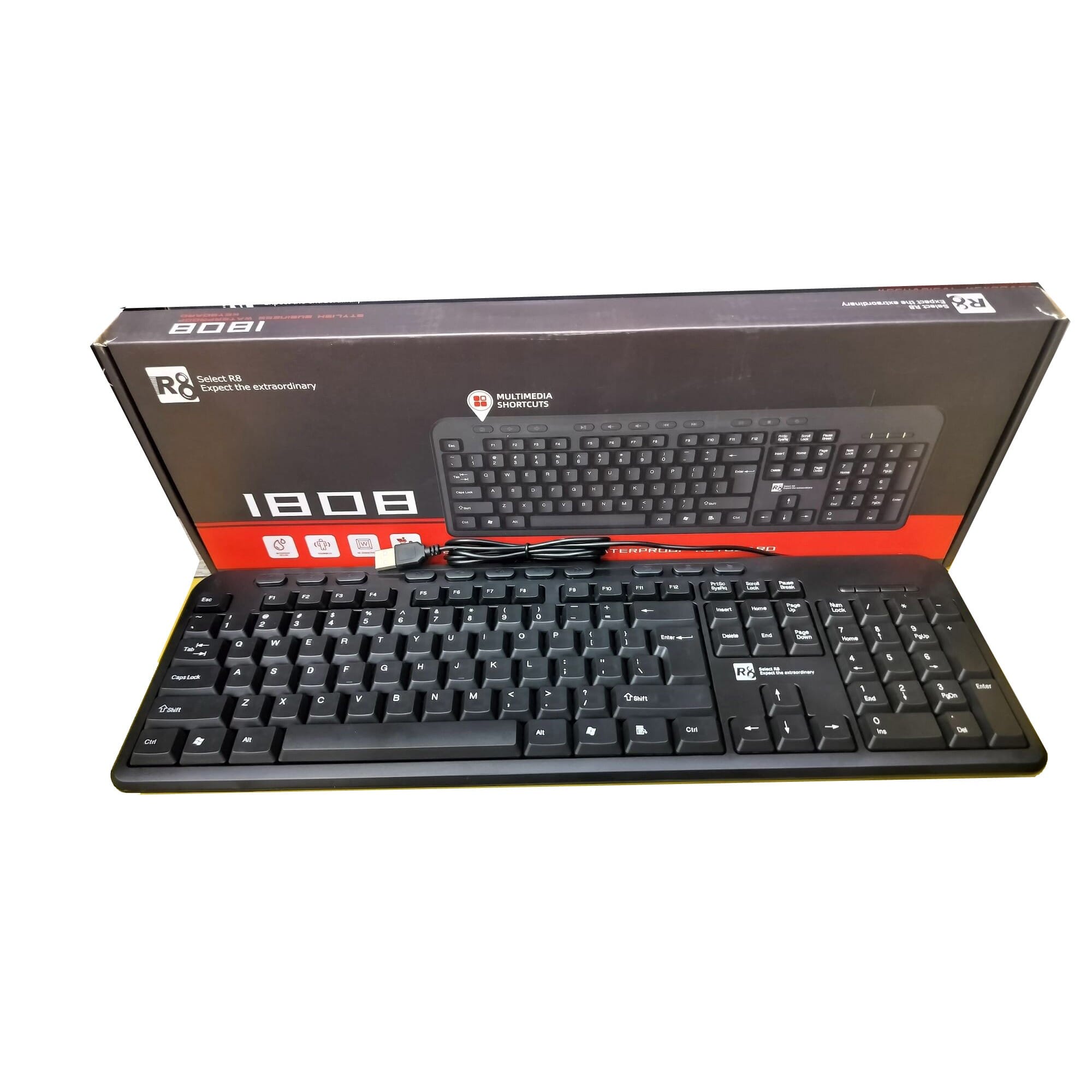 R8 1808 Multimedia Wired Keyboard | Stylish Business Waterproof Keyboard
