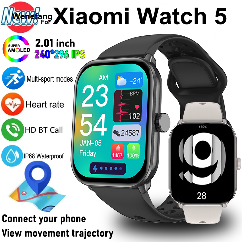 Wenefang For Xiaomi Global Version Bluetooth Call Smart Watch Women HD AMOLED New Display Heart Rate 100+ Sports Waterproof Smart Watch Men