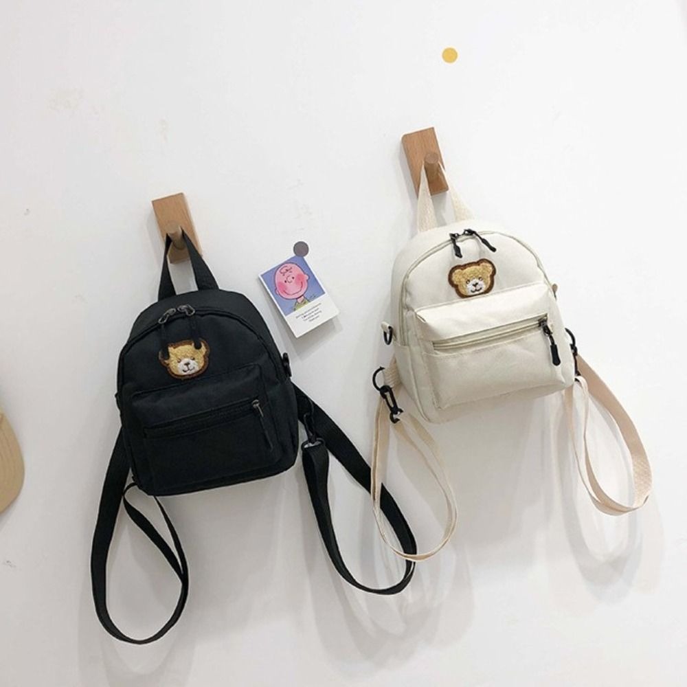Cute Oxford Cloth Mini Backpack Zipper Adjustable Women's Backpack Cartoon Embroidered Bear Student Backpack Women