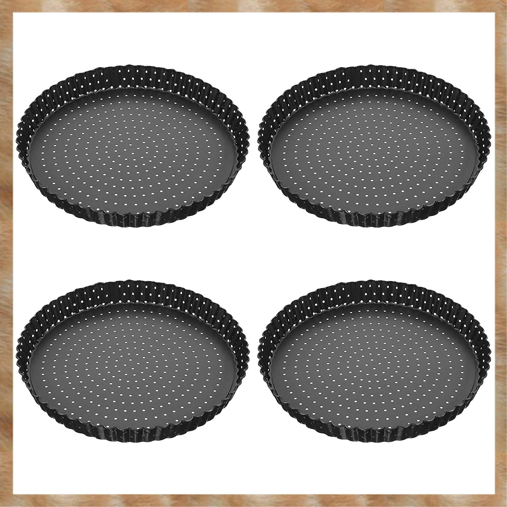 Kqueebee 4 Pack Quiche Tart Pan,5 Inch Round Perforated Pizza Baking Tray Non-Stick Tart Tin with Holes for Cakes,Pies,Quiches