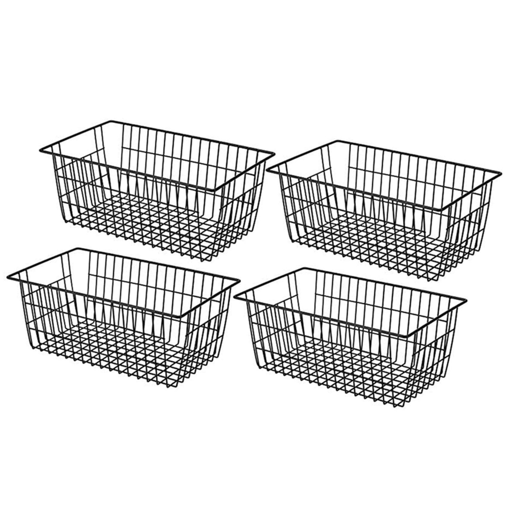 fasdaga 4 Pack Wire Storage Baskets, Farmhouse Metal Wire Basket Freezer Storage Organizer Bins with Handles(Black)