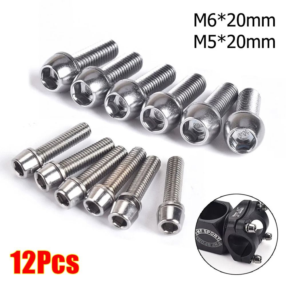 12Pcs Durable Bike Cycle Parts Bicycle Handlebar Screws Repair Accessory Stainless Steel Bike Stem Screws M5/M6*20mm For Bike Seatpost Collar Headset Stem Bike Stem Bolts
