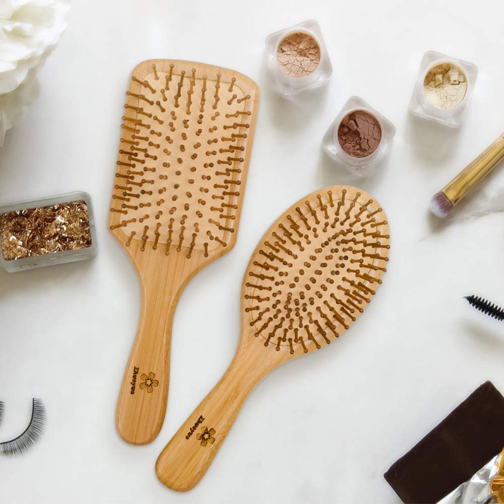 Natural Wooden Bamboo Hair Brush for All Hair Types (Pack of 1)