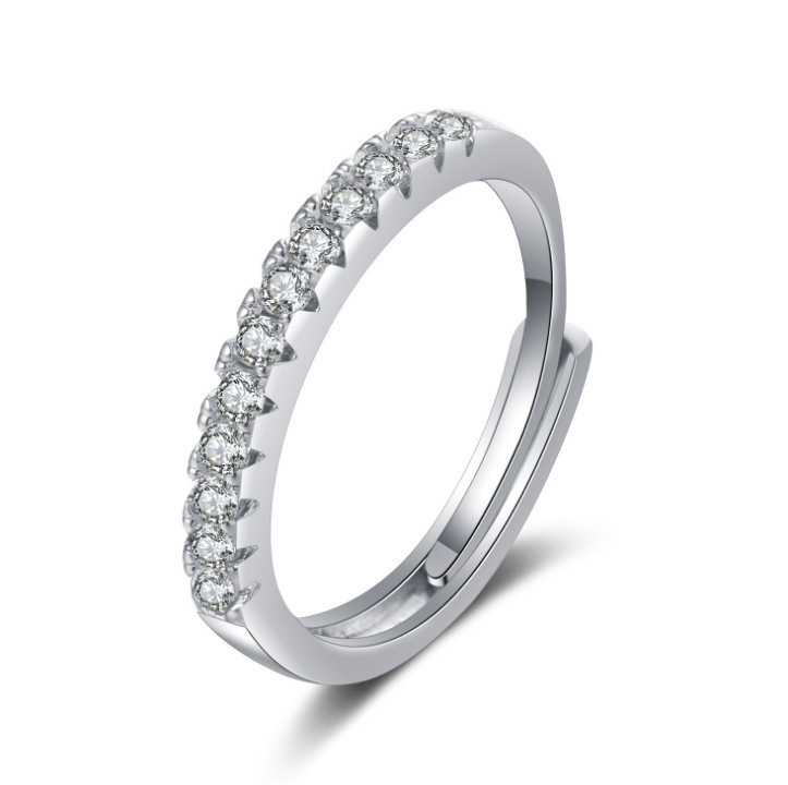 【New arrivals】Simulation Diamond Ring High Carbon Diamond Simple Joker Simulation Diamond Half Circle Simple Straight Row Ring Diamond Ring Tail Women