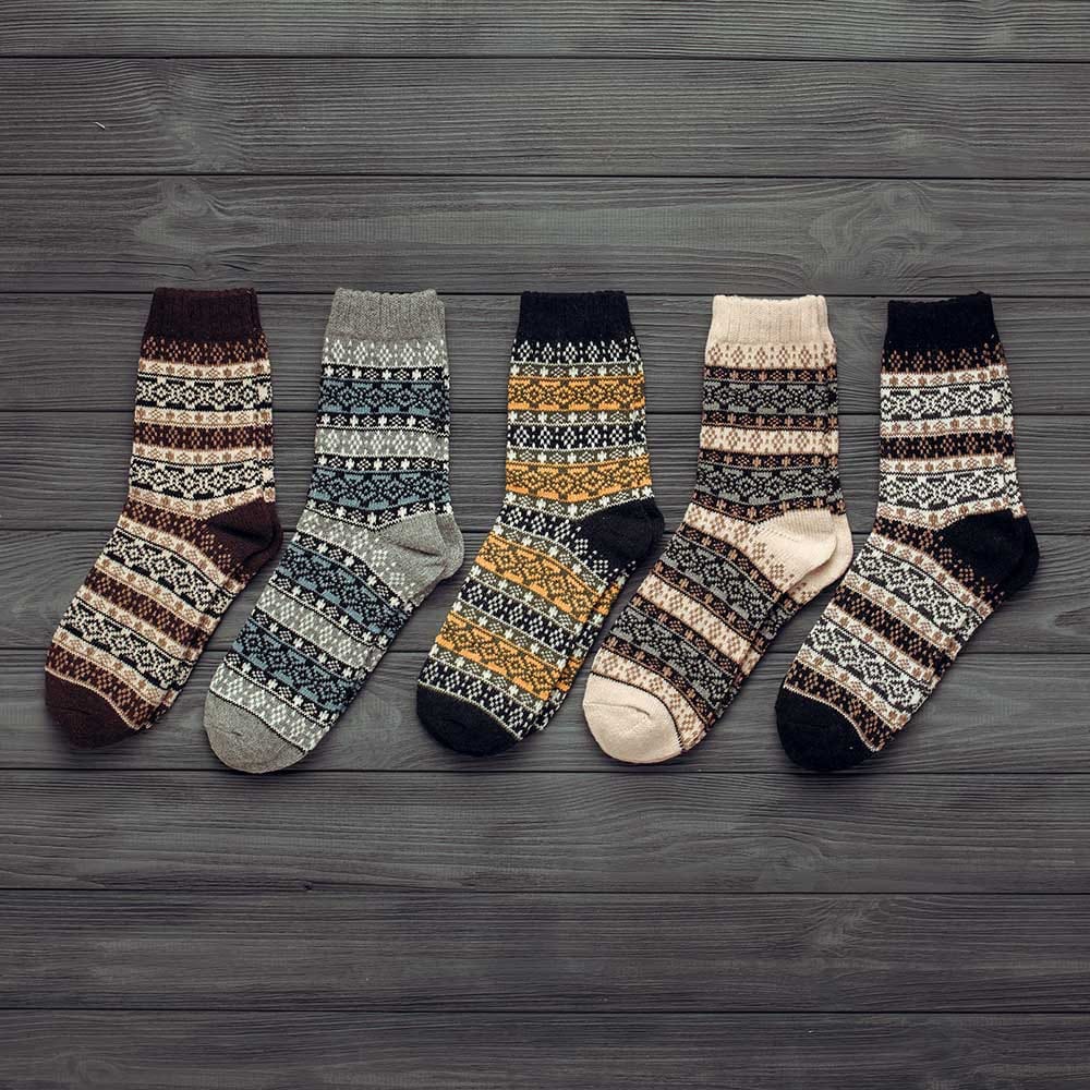 Men's 5 Pair Pack Comfy Pure Natural Woolen Socks- Multicolor