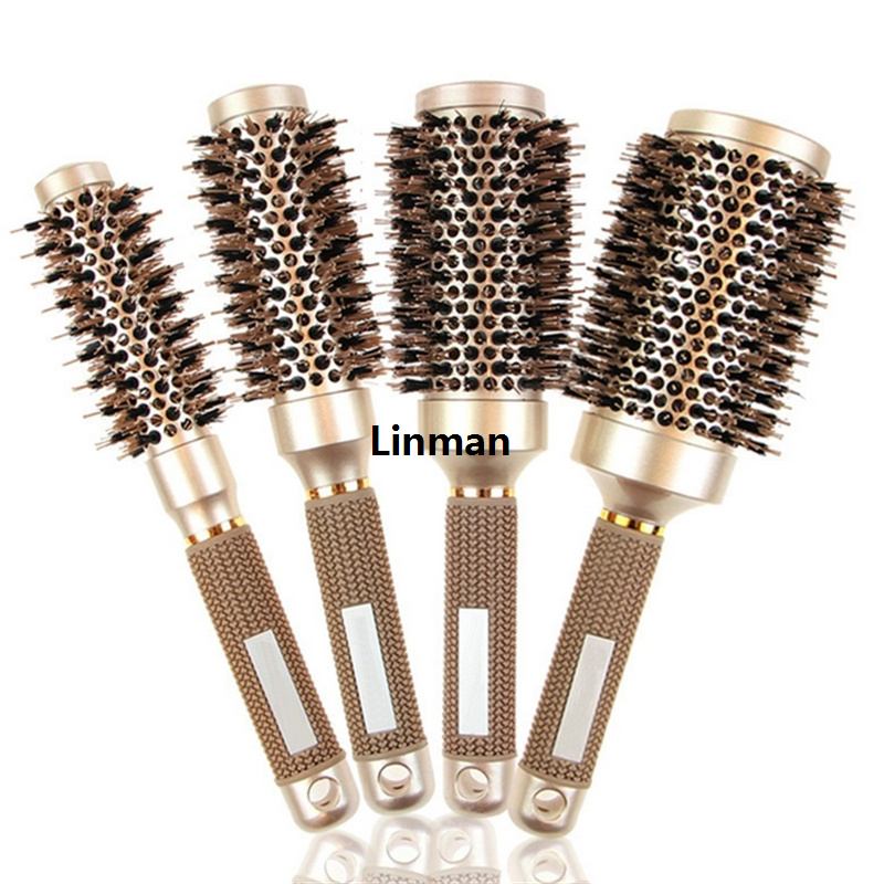 Linman 1/4PCS Round Hair Brush Hairdressing Curling Hair Brushes CerAffordable amic Barrel Comb For Blow Dry Professional Salon Styling Tools