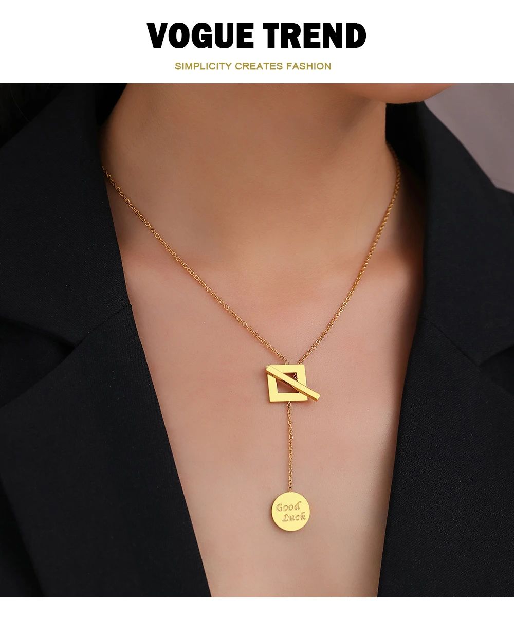 Stainless Steel Necklaces Minimalist Square Stick Tassel Pendants Good Luck High-end Sense Chain Necklace For Women Jewelry Gift