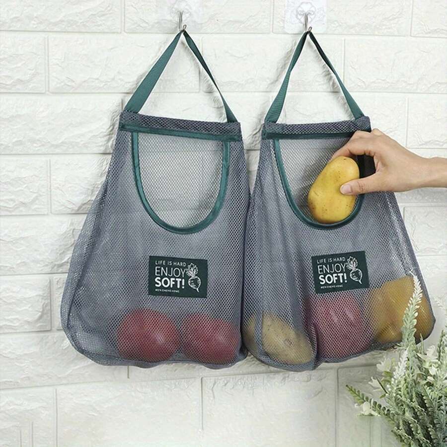 Large Capacity Portable Kitchen Household Vegetable Fruit Mesh Bag Wall Mounted Storage Room Organizer Hanging Bags