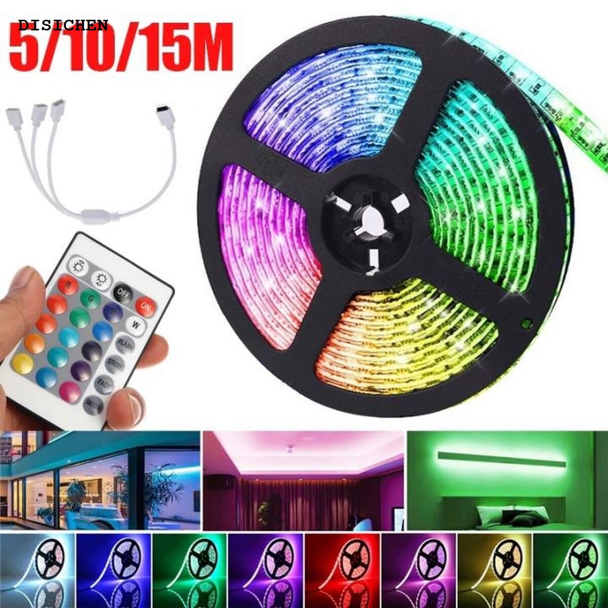 DISICHEN Hot Selling 【Sale】5M Multicolor LED Light Strip Color Changing RGB Colour for Decoration Home Party Lights with Remote Control