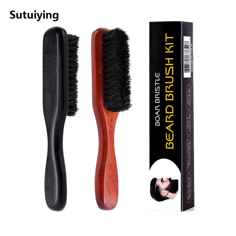 Sutuiying Boar Bristle Beard Brush - Natural Beechwood Handle, Fifty percent discount Long-Handle Beard Grooming Styling Brush for Men