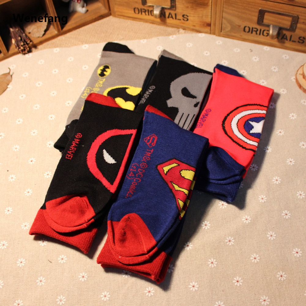 Wenefang 1pair Mens Cotton Superhero Socks Party Cosplay Costume Socks Elastic Skate Knee USA Captain Anime Stockings Couples Dress