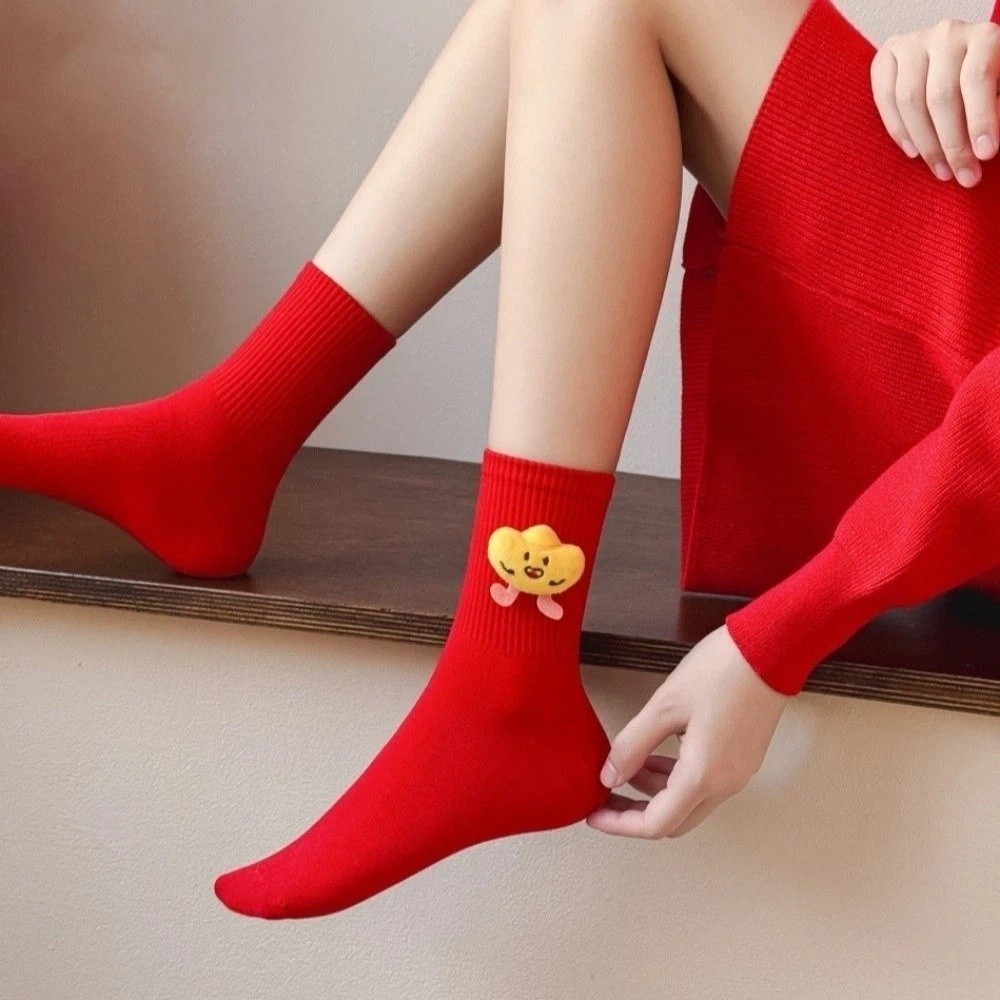 Cute Cartoon Pony New Year Tube Socks Yuanbao Mid Calf Year of The Horse Socks Good Chinese New Year Red Cotton Socks Winter Autumn