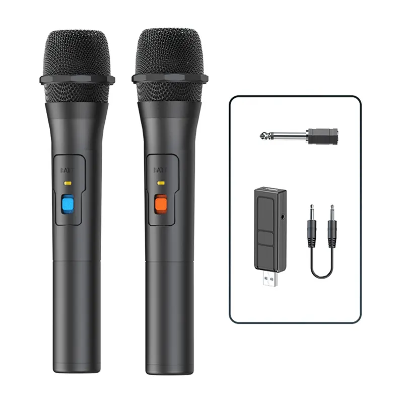 2PCS Wireless Microphone System Kits USB Receiver Handheld Black