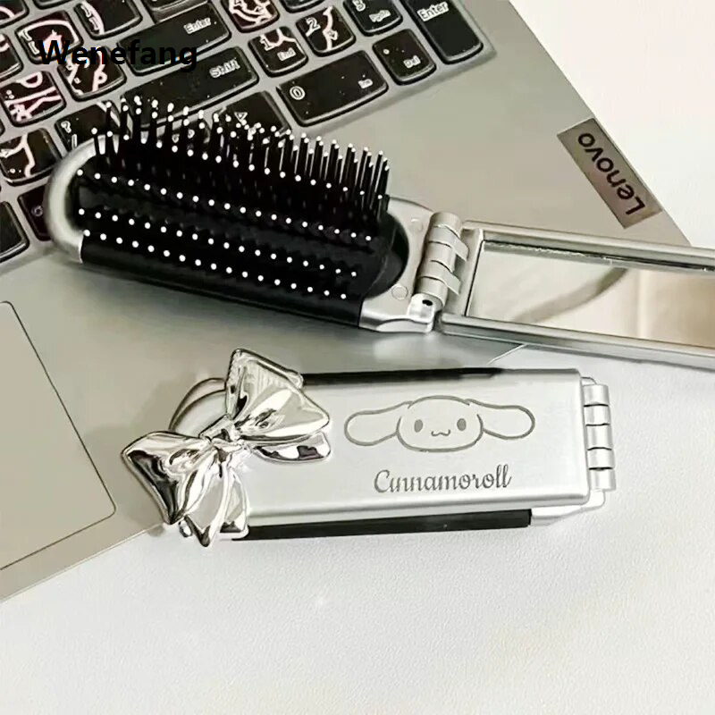 Wenefang Kawaii Sanrio Hello Kitty Kuromi Massage Folding Comb Anime Cute Anti-Static Portable Hair Comb Mini Girl Hair Brush with Mirror