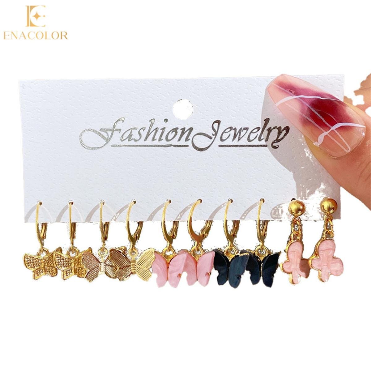 Enacolor Metal Earrings Female Jewelry 5Pair Set Acrylic Butterfly Earrings Set for Girls