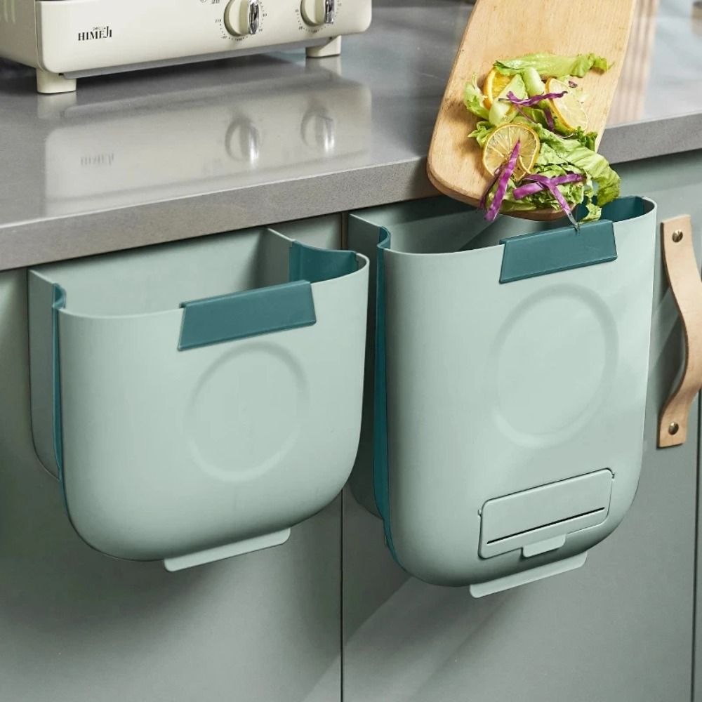 3/6/8L Portable PP Hanging Trash Bin Wall Mounted Recyclable Waste Bin With Lid Trash Bins Cabinet Door Foldable Trash Can Kitchens