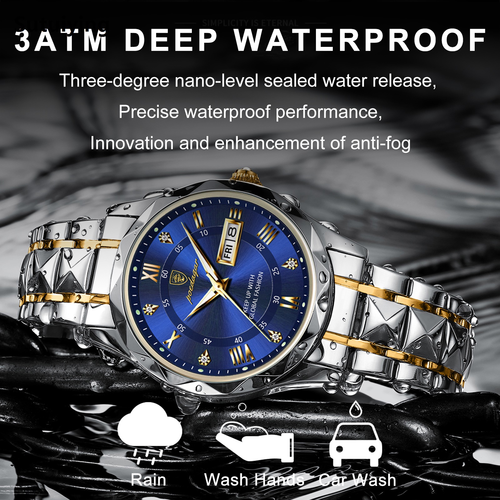 Sutuiying Original Special Offer POEDAGAR Top Brand Luxury Man Wristwatch Waterproof Luminous Date Week Men Watches Stainless Steel Quartz Men's Watch Male reloj