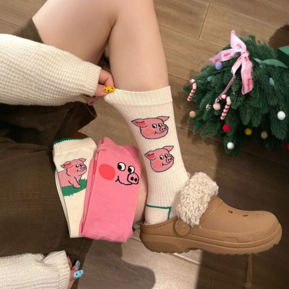 High Quality Cotton Cartoon Pig Socks Breathable Sweat-absorbent Funny Socks Personality Casual Mid Tube Socks