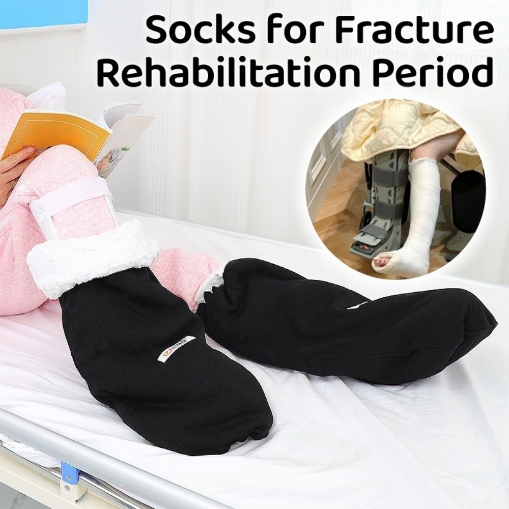1pc Breathable Cotton Fracture Socks Fleece-lined Pull-on Fracture Rehabilitation Period Socks Cold Resistant Soft Nursing Socks for Planter Cast Unisex