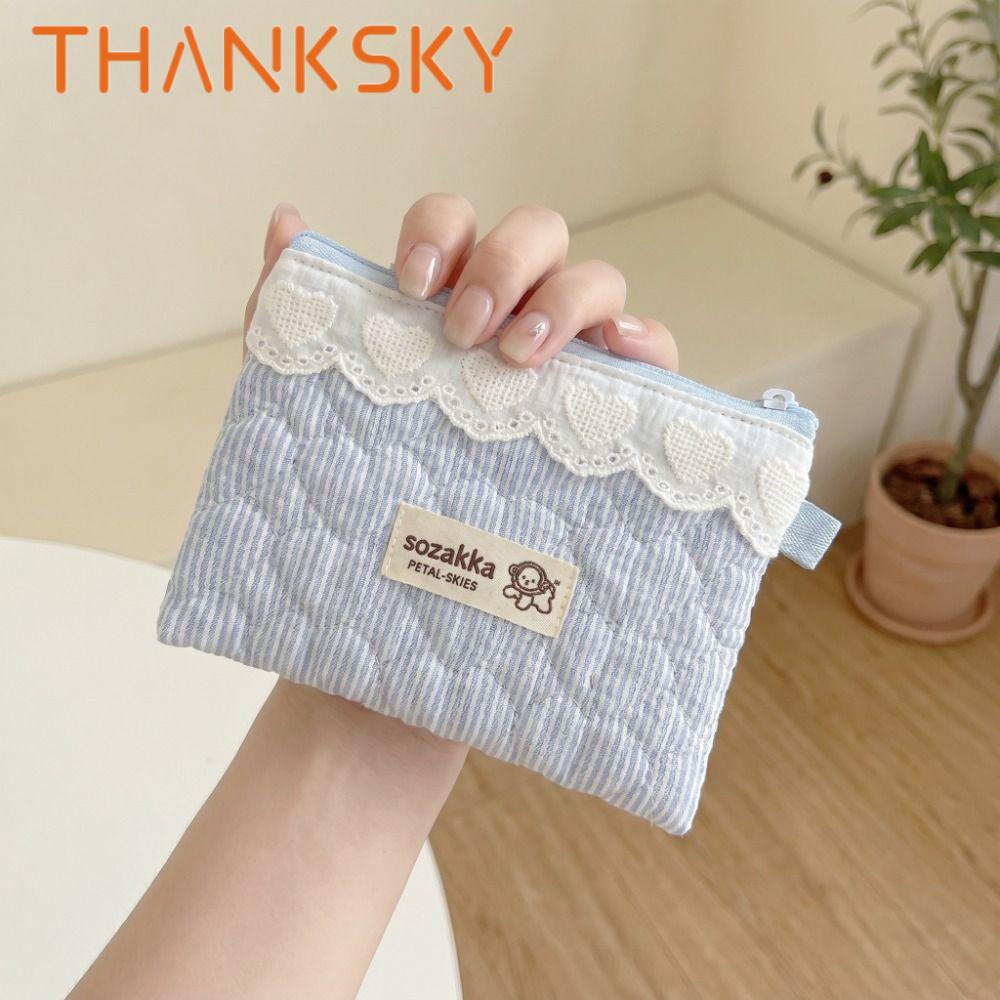 Portable Small Floral Striped Quilted Lace Storage Bag Print Cute Small Cosmetic Bag Cotton Heart Floral Organizer Bags Travel