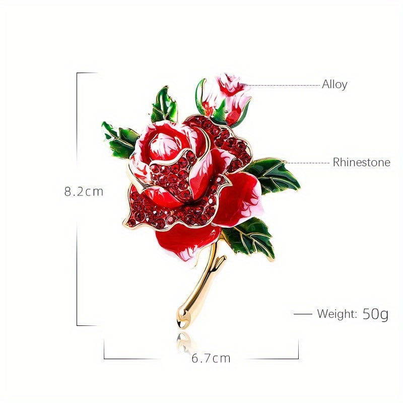 Luxury Red Rhinestone Rose Brooch Unique Design Elegant Floral Jewelry Accessories Ladies Formal Banquet Dress Corsage Pin Badge