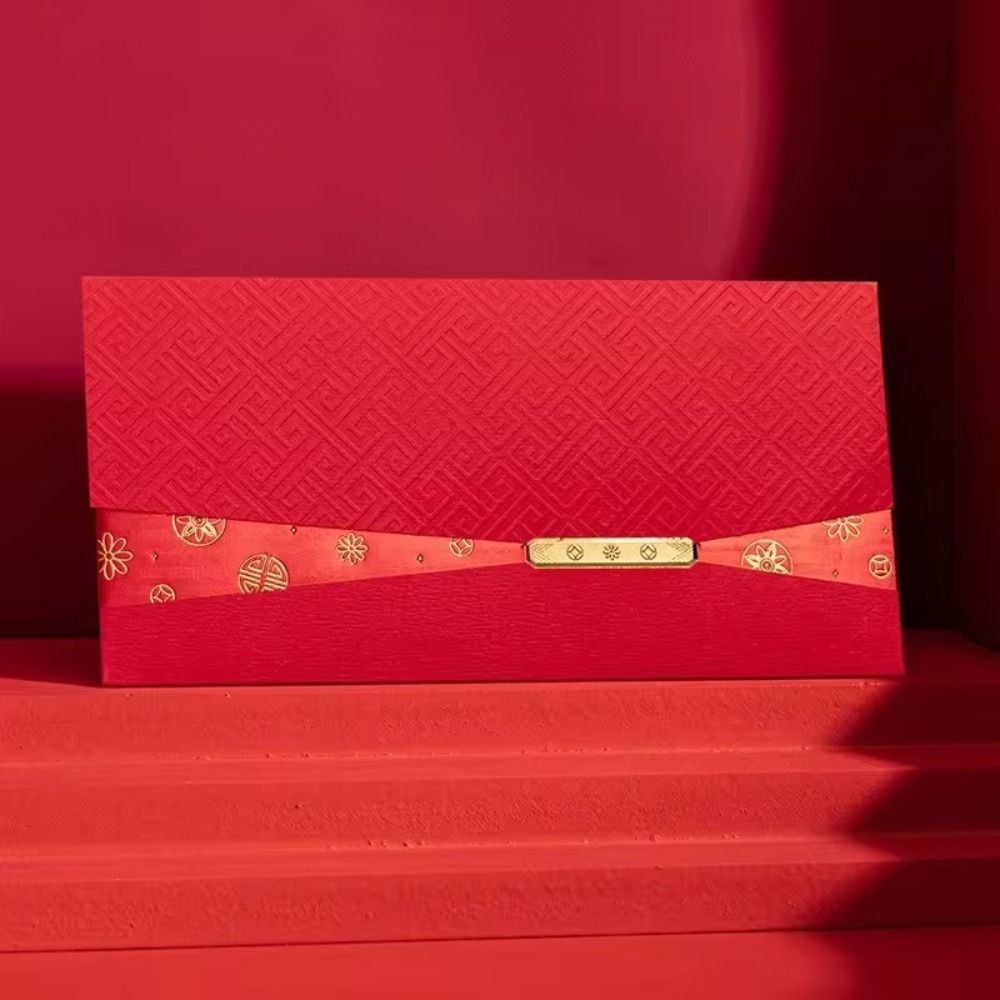6pcs Creative Laser Engraving Chinese Red Envelopes Hollow Embossed Red Packet Three-dimensional Rectangular HongBao Housewarming