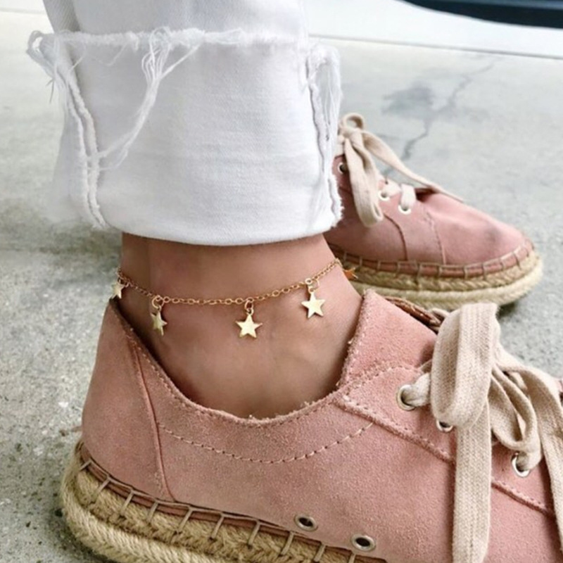 【New Arrivals】Bohemian cross-border fashion jewelry five-pointed star tassel pendant anklet niche retro simple foot ornaments
