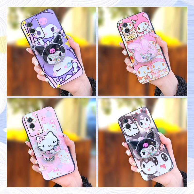 Glitter Kickstand Phone Case For VIVO Y76S 5G/Y74S Dirt-resistant Cartoon Skin feel silicone Fashion Design protective