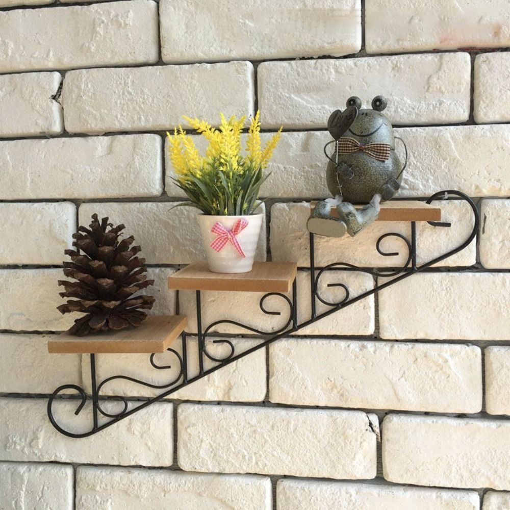 Creative American Style Wall-mounted Flower Stand Art Staircase Shape Wall Display Shelf Simple Wall Hanging Flower Pot Living Room