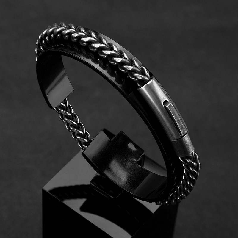 Sale】Korean of titanium bracelet boys high sense punk style bracelet stainless steel trendy men retro hip-hop does not fade