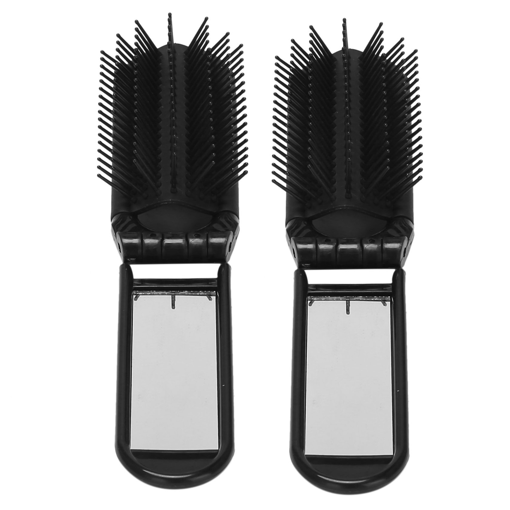 FORIDE 2X Portable Travel Folding Hair Brush with Mirror Compact Pocket Size Comb-Black