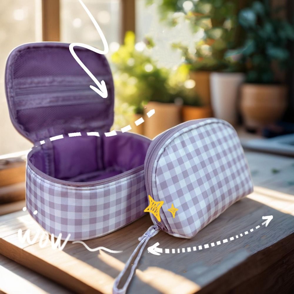 Fashion Oxford Cloth Red Plaid Makeup Bag Waterproof Multifunctional Nylon Cosmetic Bag Large Capacity Toiletry Organizer Bag Unisex