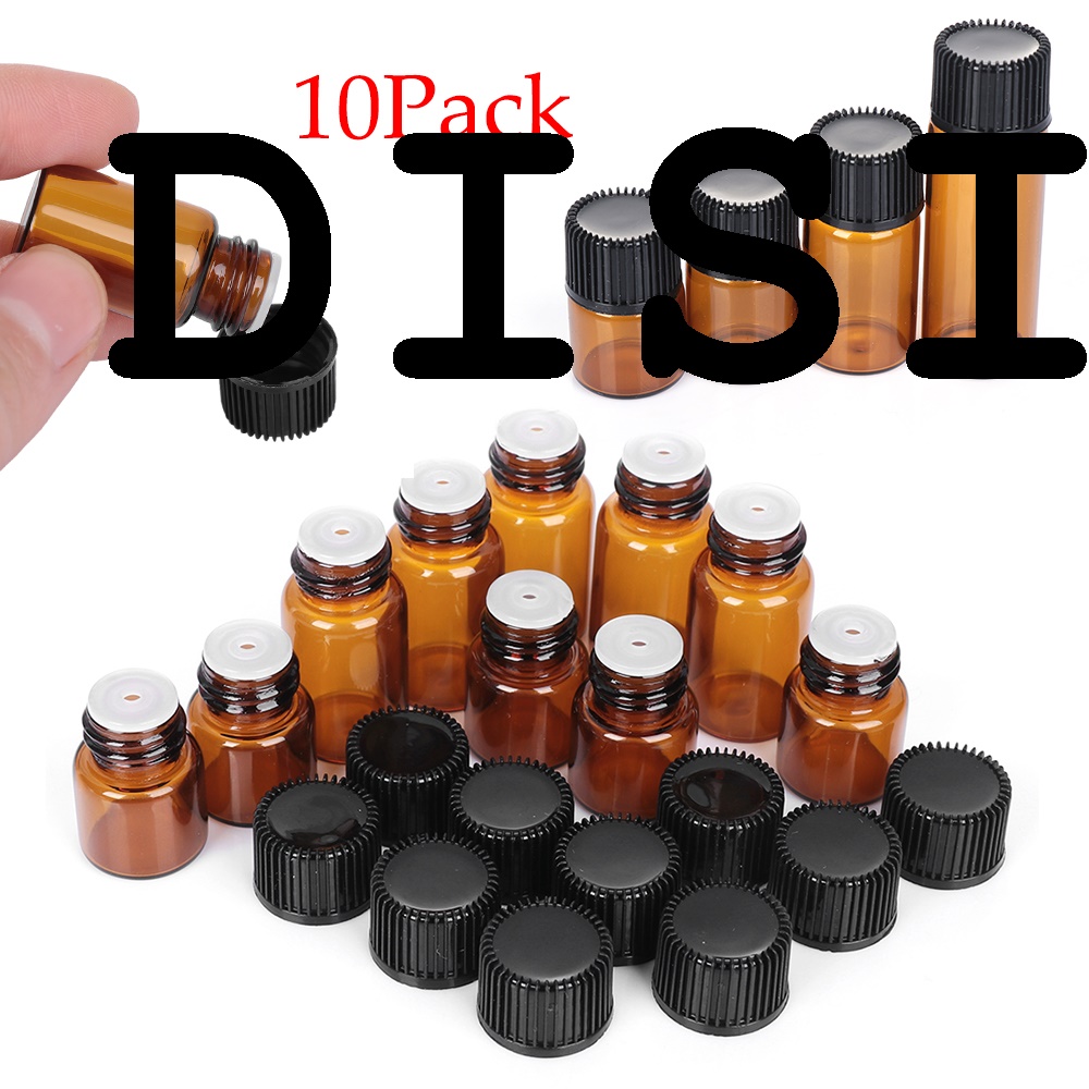 DISICHEN 2025 10PCS Glass Vials Sample Jar 1/2/3/5ml Mini Essential Oil Bottle Orifice Brown Reducer Cap Refillable Bottles Cosmetic Container