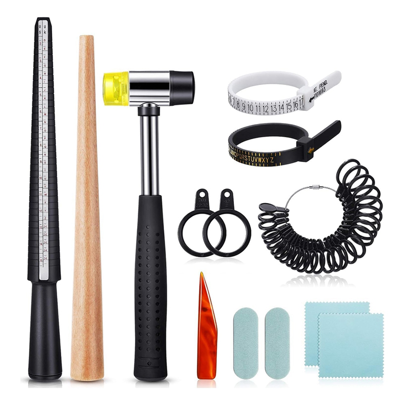 Ring Size Measuring Tool Belt 11 Piece Ring Mandrel Set, Ring Mandrel Jewelry Hammer