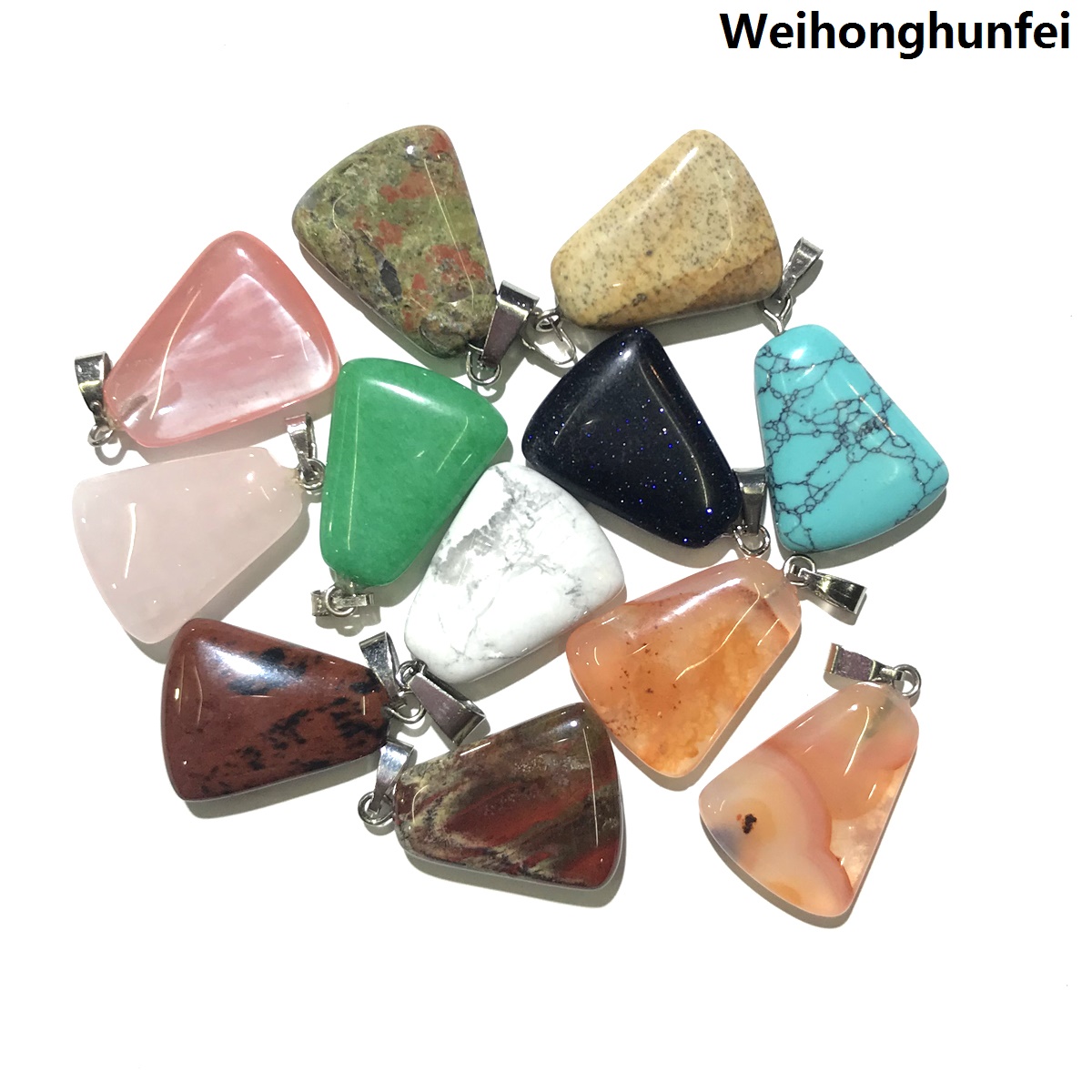 WeihonghunfeiBargain price 2pcs/Set 17x22mm Natural Stone Trapezoidal Small Pendant Crystal Agate Quartz Charms for Jewelry Making DIY Necklace Earrings