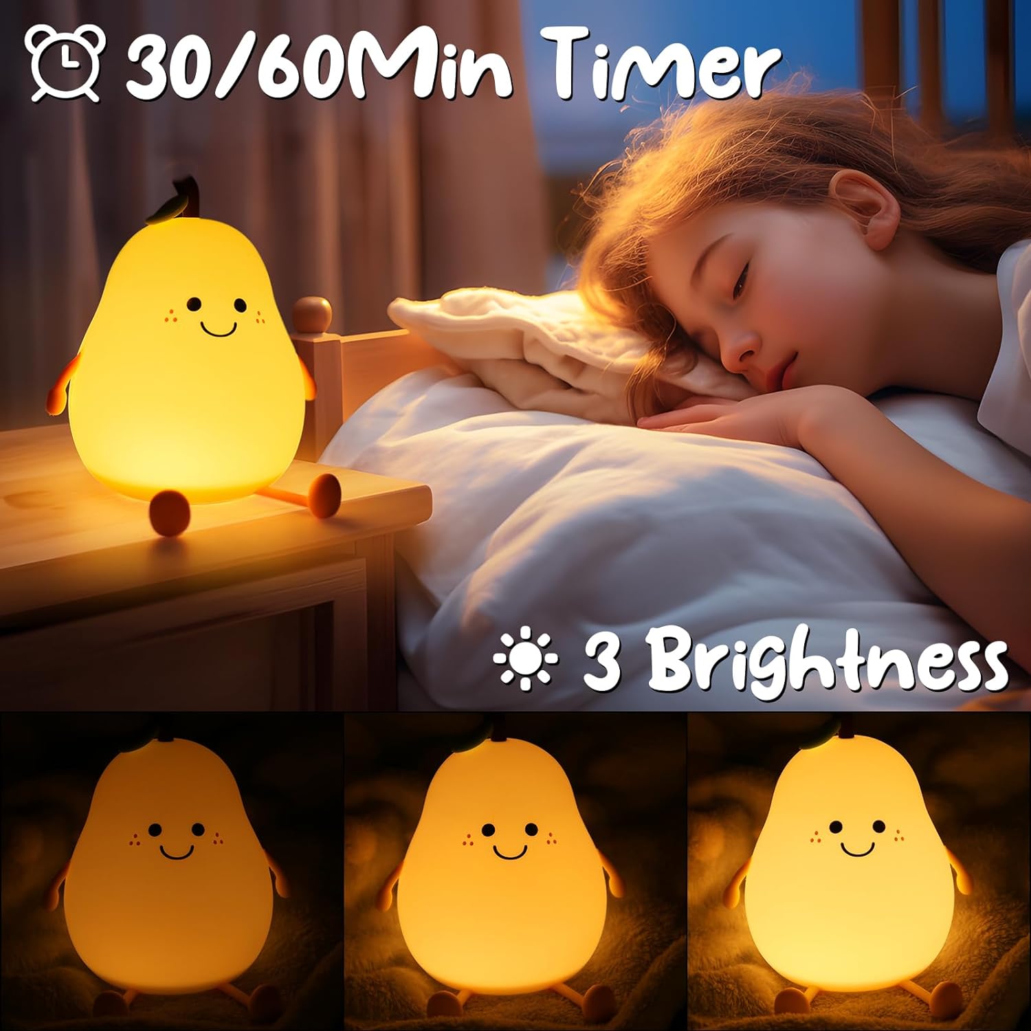 Pear Shape Silicone Night Light, LED Night Light Baby with 7 Light Changes, USB Charging, Mini Table Lamp, LED Bedside Lamp, Children's Touch Lamp for Children, Baby, Bedroom, Sleeping, By Mama Bhanja