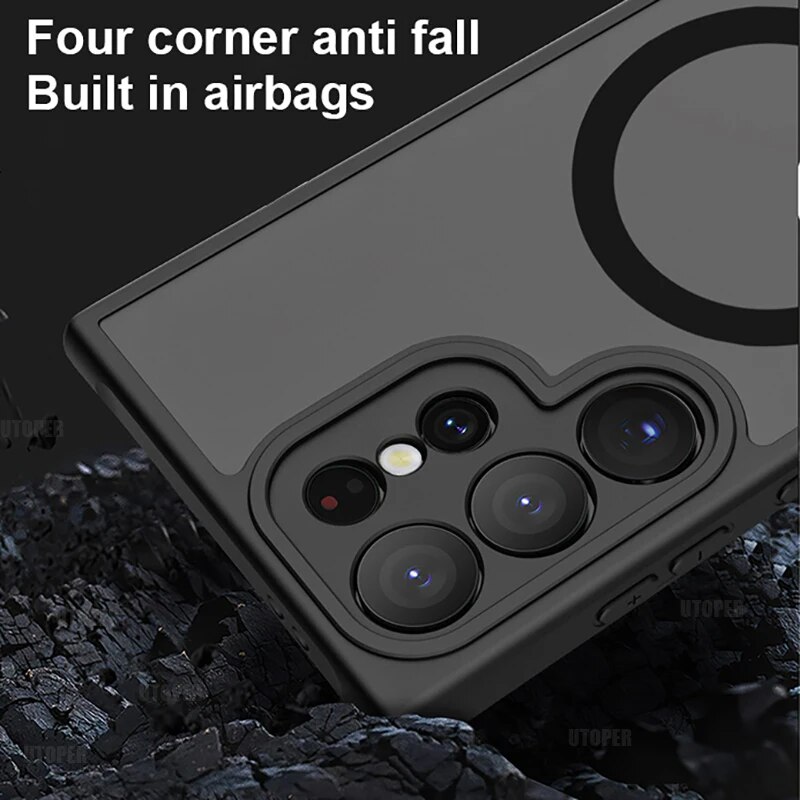 HOT Luxury Magsafe Full Lens Protection Case For Samsung Galaxy S24 S23 S22 21 Ultra Plus FE Matte Translucent Magnetic Charge Cover