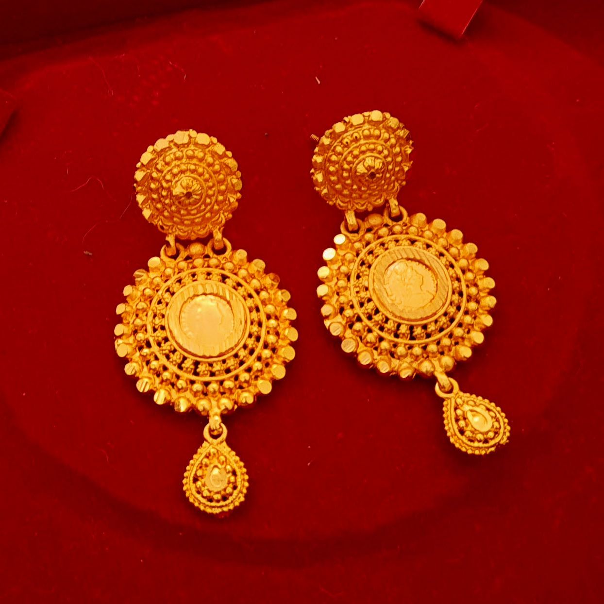 Gold Plated Earring Jhumka For Women Girls Jhumka Earring Bridal Earring Golden Earring Ramleela Design Round Jhumka For Girls New Design Earring | Gold Design Earring | Beaufiful Jhumka With Cutting Pattern Gold Plated Jhumka Real Gold Looks Earring