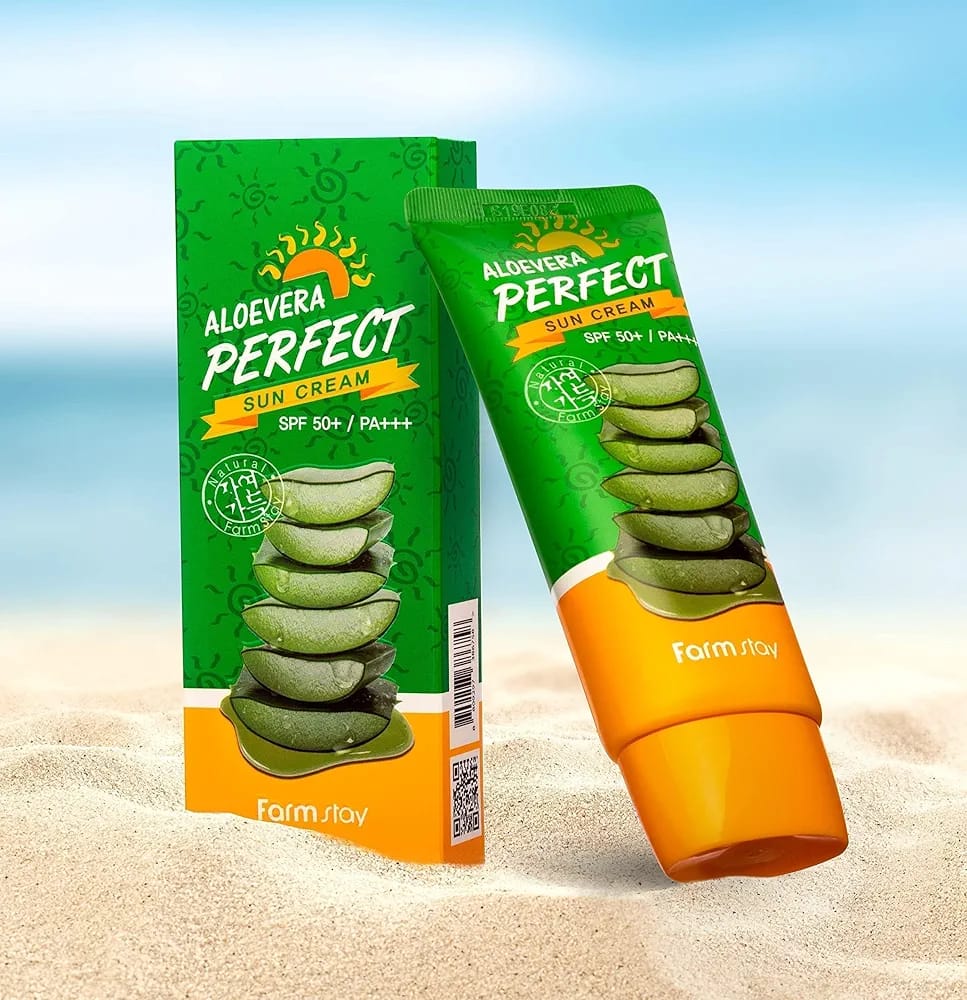 Farmstay SPF50+ PA++++ Aloe Vera Sun Cream | Lightweight & Soothing Sunscreen | Hydrating Korean Sunscreen