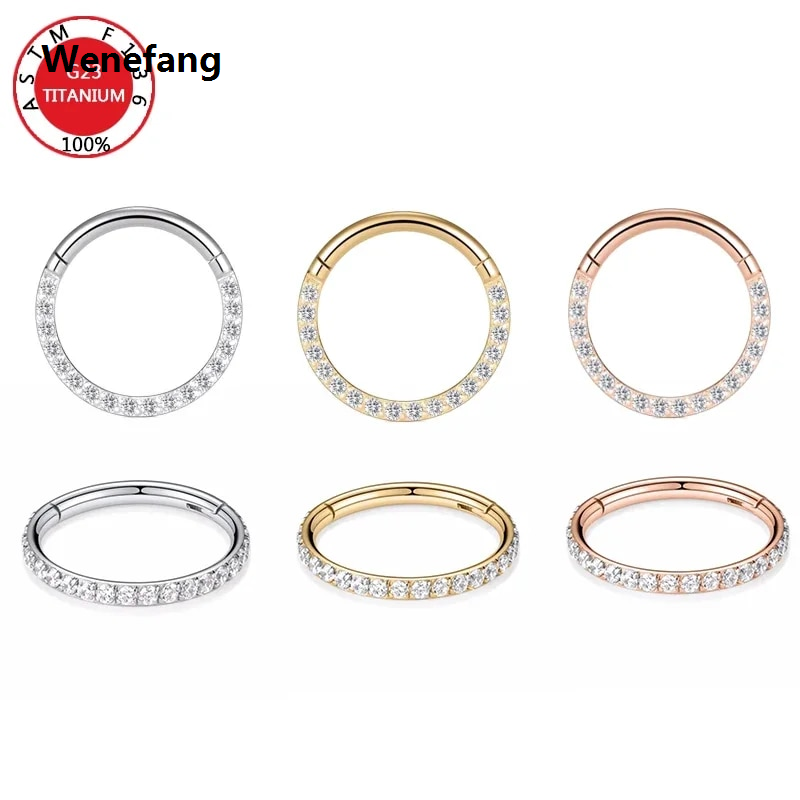 Wenefang G23 Titanium Nose Rings Piercings High Quality Zircon Stone Hight Segment Open Small Septum Piercing Earrings Helix Body Jewelry