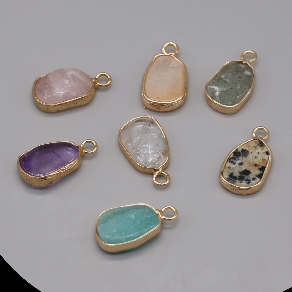 DISICHEN 1PC yachu Rose Quartz Amethyst Amazonite Stone Gold Plated Pendant 10x20mm Jewelry Making DIY Necklace Accessory Gift
