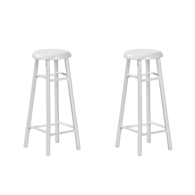 2X 1/12 Wood High-Foot Small Round Stool Miniature DIY Life Scene Decoration White