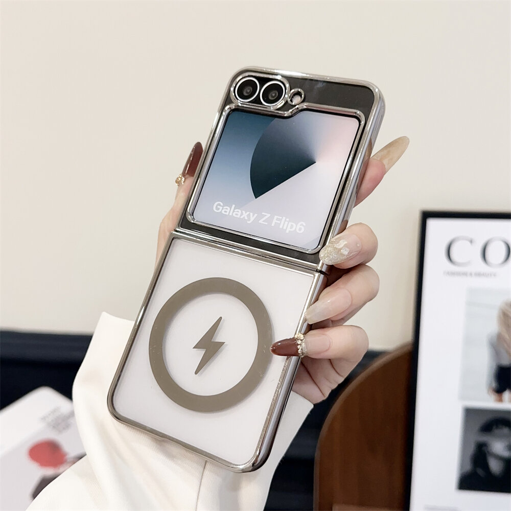 HODON Luxury Plating Transparent For Magsafe Case For Samsung Z Flip 6 ZFlip 5 Z Flip 3 4 5 6 Flip4 Cases Magnetic Lightning Ultra Slim Clear Phone Cover