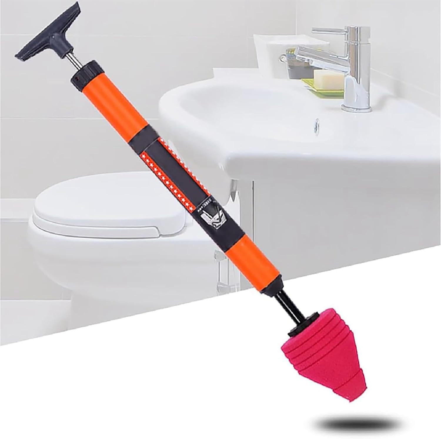 Augper High Pressure Air Drain Blaster Kit - Stainless Steel Toilet Plunger for Bathroom, Floor Drain, Sink, Bathtub & Shower Clogs (120 PSI Power)