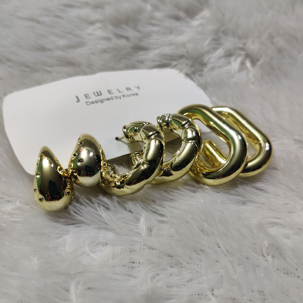Priyas Collection Pair Of 3 Gold Polished Hard Plastic Earring Hoops For Women