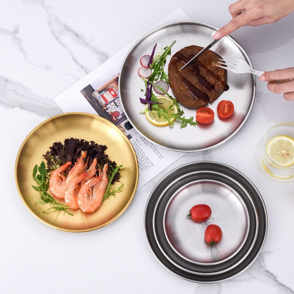 High Quality Cake Dessert Tableware Fruit Meat Metal Dining Disc Bone Spitting Dish Shallow Tray Round Plate