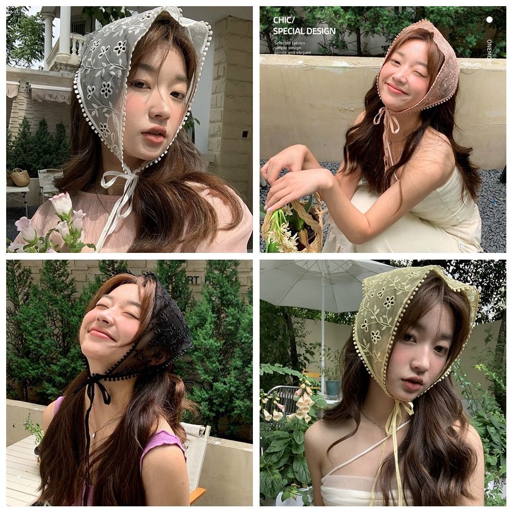 Turban Triangle Bandana Sweet Wraps Embroidery Flower Lace Hair Scarf Headbands Hair Band Triangle Scarf Travel