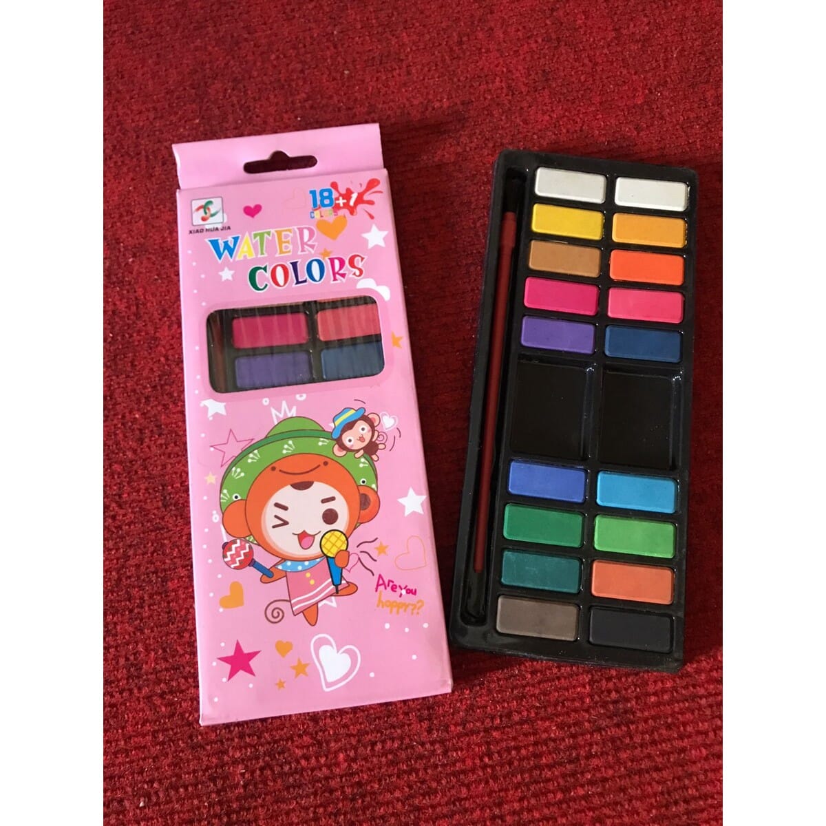 1 Set 18 Colors In Plastic Box Watercolor Painting Set with Brush Portable Soild Watercolor Paints for Artist School Student