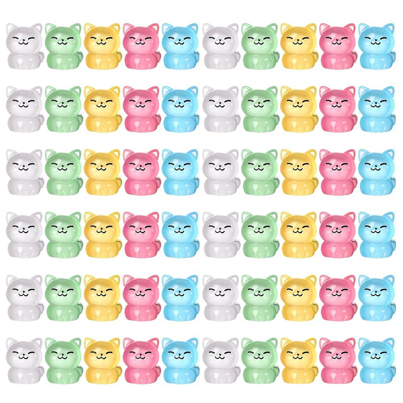 60 Pcs Luminous Miniature Cat Cute Small Cat Figures Glow in the Dark Mini Resin Animals Cat